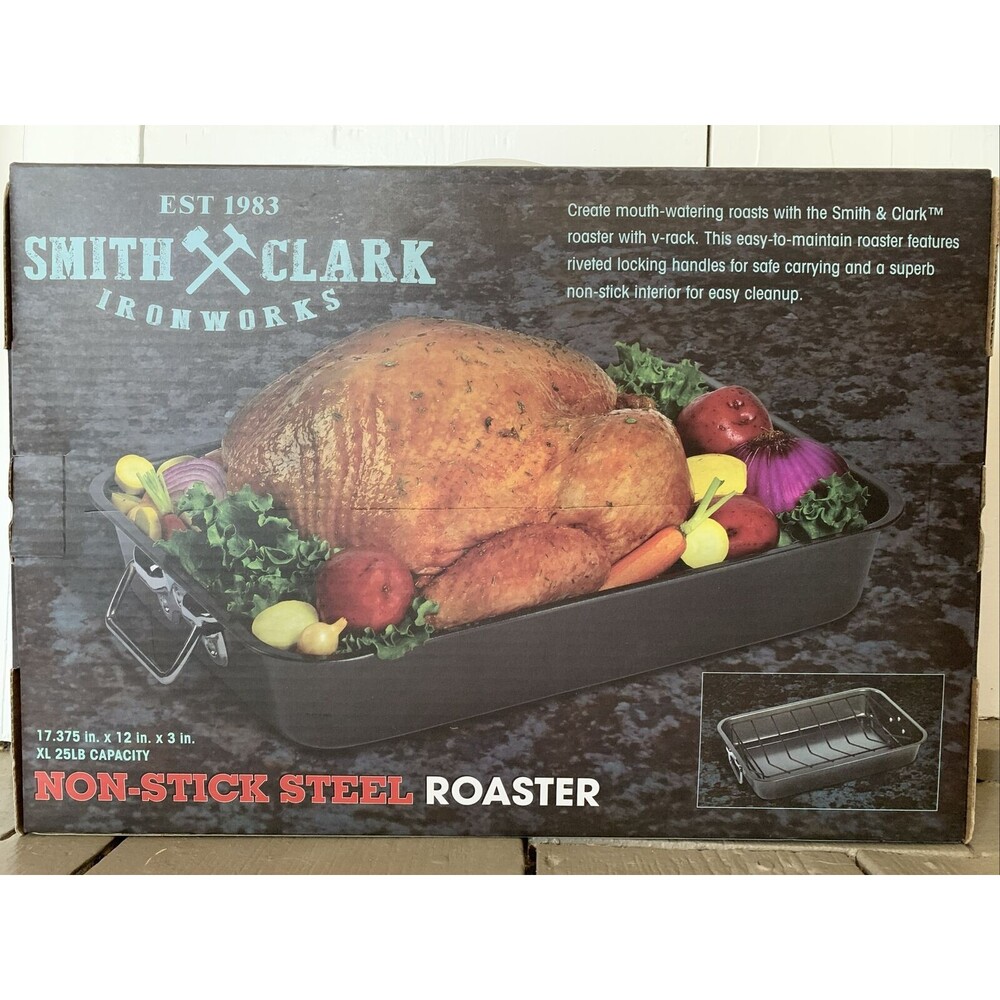 Smith & Clarks Ironworks - Non Stick Steel Heavy Duty Turkey Roaster‎ Pan /Rack